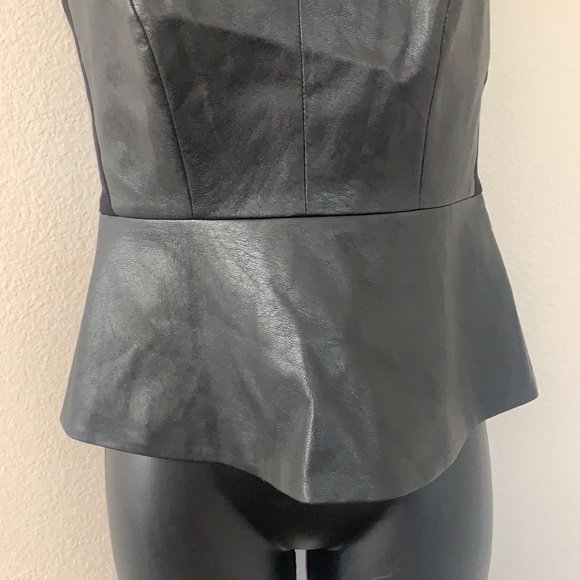 BCBG MaxAzria Cladiana Black Faux Leather Scoop Neck Peplum Tank Top - Picture 5 of 15